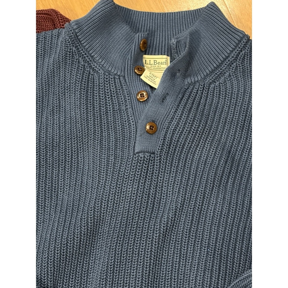 Lot Of (2) LL Bean Mock Neck Henley Sweater Blue Maroon Chunky Knit O FKP7 XXL - Picture 3 of 10